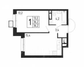 ЖК «Берег», планировка 1-комнатной квартиры, 36.20 м²