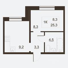 ЖК «Дом на набережной», планировка 1-комнатной квартиры, 26.10 м²
