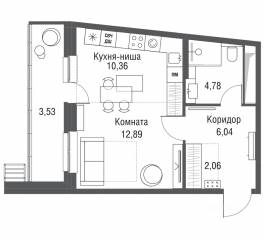 ЖК «Одинбург», планировка студии, 39.66 м²
