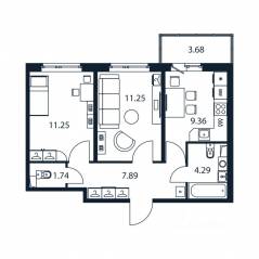 ЖК «Полис ЛАВрики», планировка 2-комнатной квартиры, 44.80 м²