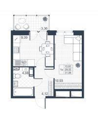 ЖК «Ново-Антропшино», планировка 1-комнатной квартиры, 29.53 м²