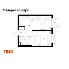 ЖК «Саларьево парк», планировка 1-комнатной квартиры, 35.20 м²