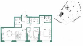 ЖК «Страна.Парковая», планировка 2-комнатной квартиры, 66.88 м²