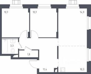 МФК «Люберцы 2023», планировка 2-комнатной квартиры, 64.40 м²
