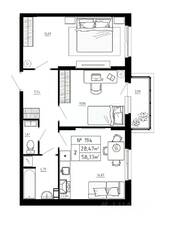МЖК «Аннино Сити», планировка 2-комнатной квартиры, 58.23 м²