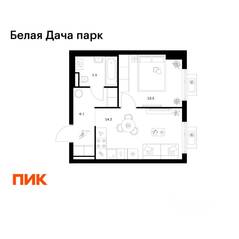 ЖК «Белая Дача парк», планировка 1-комнатной квартиры, 34.70 м²