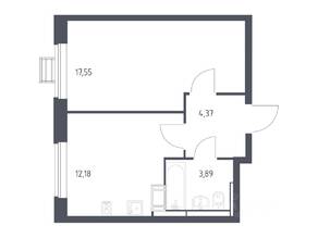 ЖК «Прибрежный Парк», планировка 1-комнатной квартиры, 37.40 м²