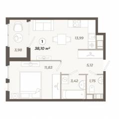 ЖК «Знатный», планировка 1-комнатной квартиры, 38.10 м²