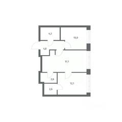 ЖК «NEWПИТЕР», планировка 2-комнатной квартиры, 53.56 м²