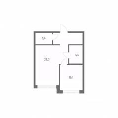 ЖК «NEWПИТЕР», планировка 1-комнатной квартиры, 43.90 м²