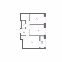 ЖК «NEWПИТЕР», планировка 2-комнатной квартиры, 52.08 м²