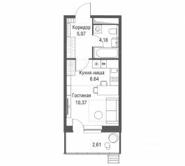 ЖК «Одинбург», планировка студии, 28.87 м²