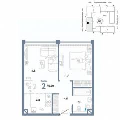 ЖК «Страна.Озерная», планировка 2-комнатной квартиры, 40.20 м²