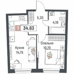ЖК «Авиатор» (Девяткино), планировка 1-комнатной квартиры, 34.83 м²