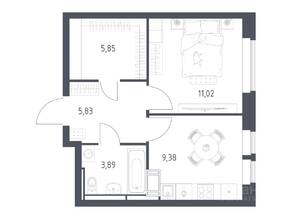 ЖК «Большое Путилково», планировка 1-комнатной квартиры, 35.97 м²
