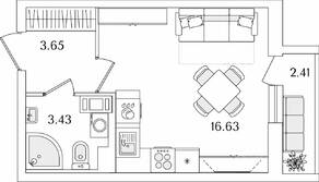 ЖК «Кинопарк», планировка студии, 24.92 м²