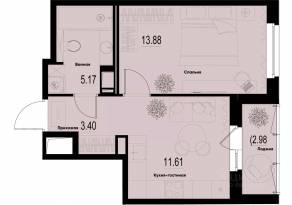 ЖК «ID Murino III», планировка 1-комнатной квартиры, 35.55 м²
