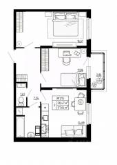 МЖК «Аннино Сити», планировка 2-комнатной квартиры, 57.64 м²