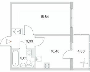 МЖК «Любоград», планировка 1-комнатной квартиры, 34.72 м²