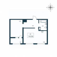 ЖК «Расцветай в Янино», планировка 1-комнатной квартиры, 44.00 м²
