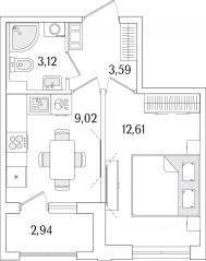 ЖК «Гранат», планировка 1-комнатной квартиры, 29.81 м²