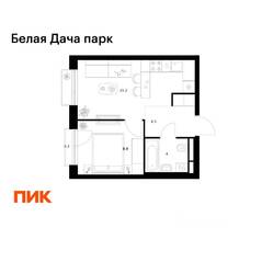 ЖК «Белая Дача парк», планировка 1-комнатной квартиры, 32.80 м²