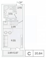 ЖК «Lampo», планировка студии, 20.00 м²