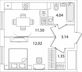 ЖК «Кинопарк», планировка 1-комнатной квартиры, 32.05 м²