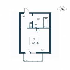 ЖК «Расцветай в Янино», планировка студии, 23.20 м²