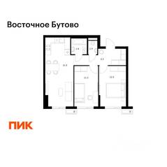 ЖК «Восточное Бутово», планировка 2-комнатной квартиры, 57.70 м²