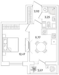 ЖК «Кинопарк», планировка 1-комнатной квартиры, 31.75 м²