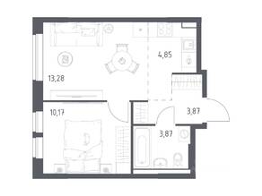 ЖК «Квартал Авиаторов», планировка 1-комнатной квартиры, 36.04 м²