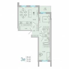ЖК «Lovo», планировка 2-комнатной квартиры, 79.00 м²