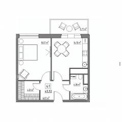 Апарт-комплекс «Residence 15», планировка 2-комнатной квартиры, 49.93 м²