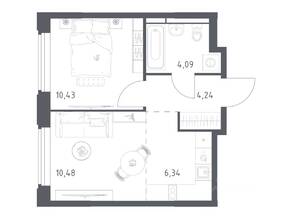 ЖК «Космический Квартал», планировка 1-комнатной квартиры, 35.58 м²
