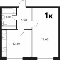 ЖК «Южное Пушкино», планировка 1-комнатной квартиры, 40.92 м²