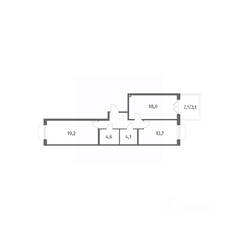 ЖК «Парусная 1», планировка 2-комнатной квартиры, 69.50 м²
