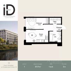 ЖК «ID Petrogradskaya», планировка 1-комнатной квартиры, 37.17 м²