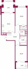 ЖК «Дом на Курской», планировка 2-комнатной квартиры, 69.70 м²
