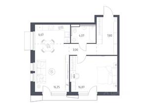 ЖК «Квартал Авиаторов», планировка 1-комнатной квартиры, 53.90 м²