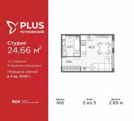 ЖК «Plus Пулковский», планировка студии, 24.66 м²