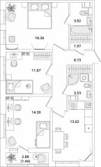 ЖК «Cube», планировка 3-комнатной квартиры, 78.10 м²