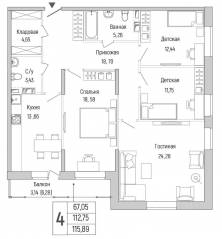 ЖК «Riga Hills», планировка 2-комнатной квартиры, 115.89 м²