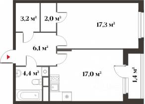ЖК Миниполис «Восемь кленов», планировка 1-комнатной квартиры, 50.00 м²