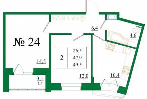 ЖК «Орловский бульвар», планировка 2-комнатной квартиры, 49.50 м²