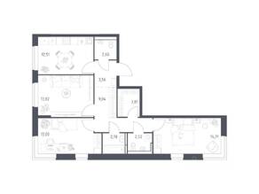 ЖК «Богдановский Лес», планировка 3-комнатной квартиры, 78.35 м²