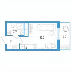 ЖК «Aerocity 3», планировка студии, 19.00 м²