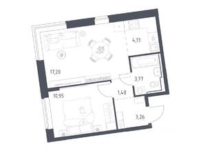 ЖК «Подольские Кварталы», планировка 1-комнатной квартиры, 40.79 м²