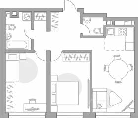 ЖК «Тринити-3», планировка 3-комнатной квартиры, 63.26 м²