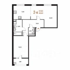 ЖК «Новое Летово», планировка 2-комнатной квартиры, 69.60 м²